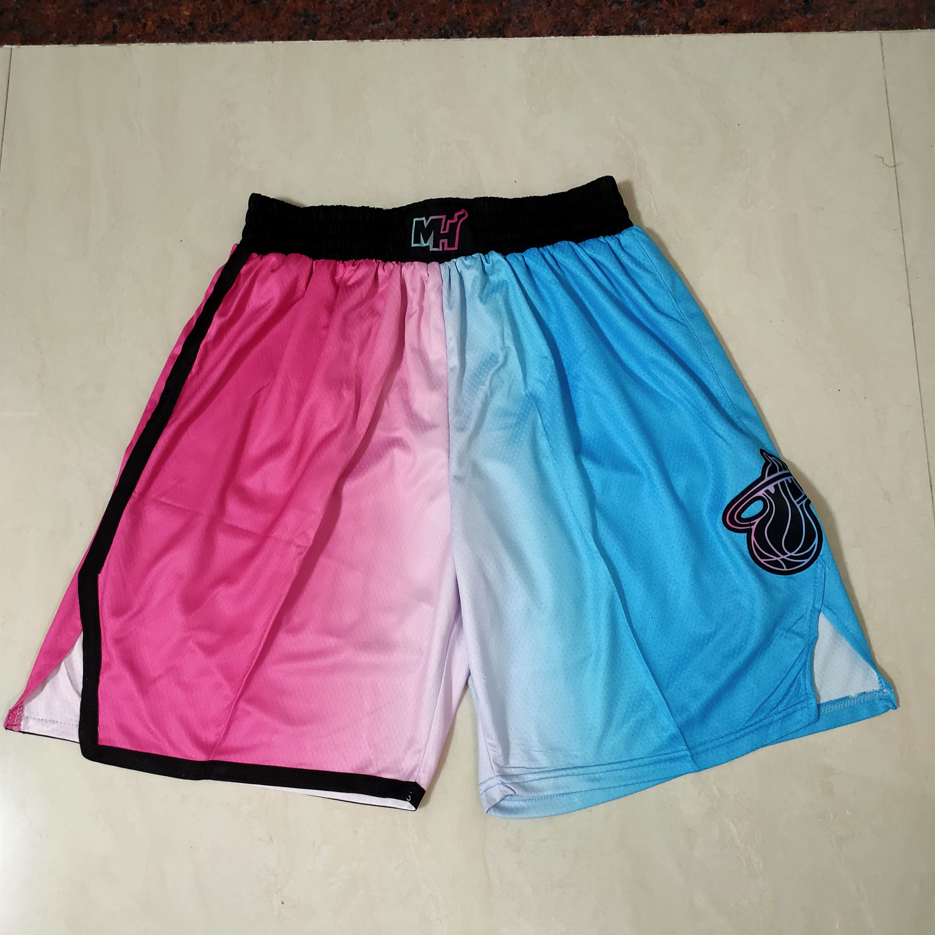 Men NBA Miami Heat Pink blue Shorts 0416->miami heat->NBA Jersey